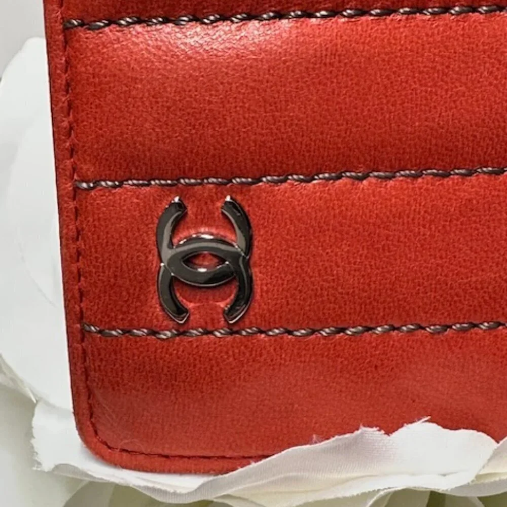 🔥🔥🔥Chanel Vintage Orange Red Leather Wallet + Box + COA